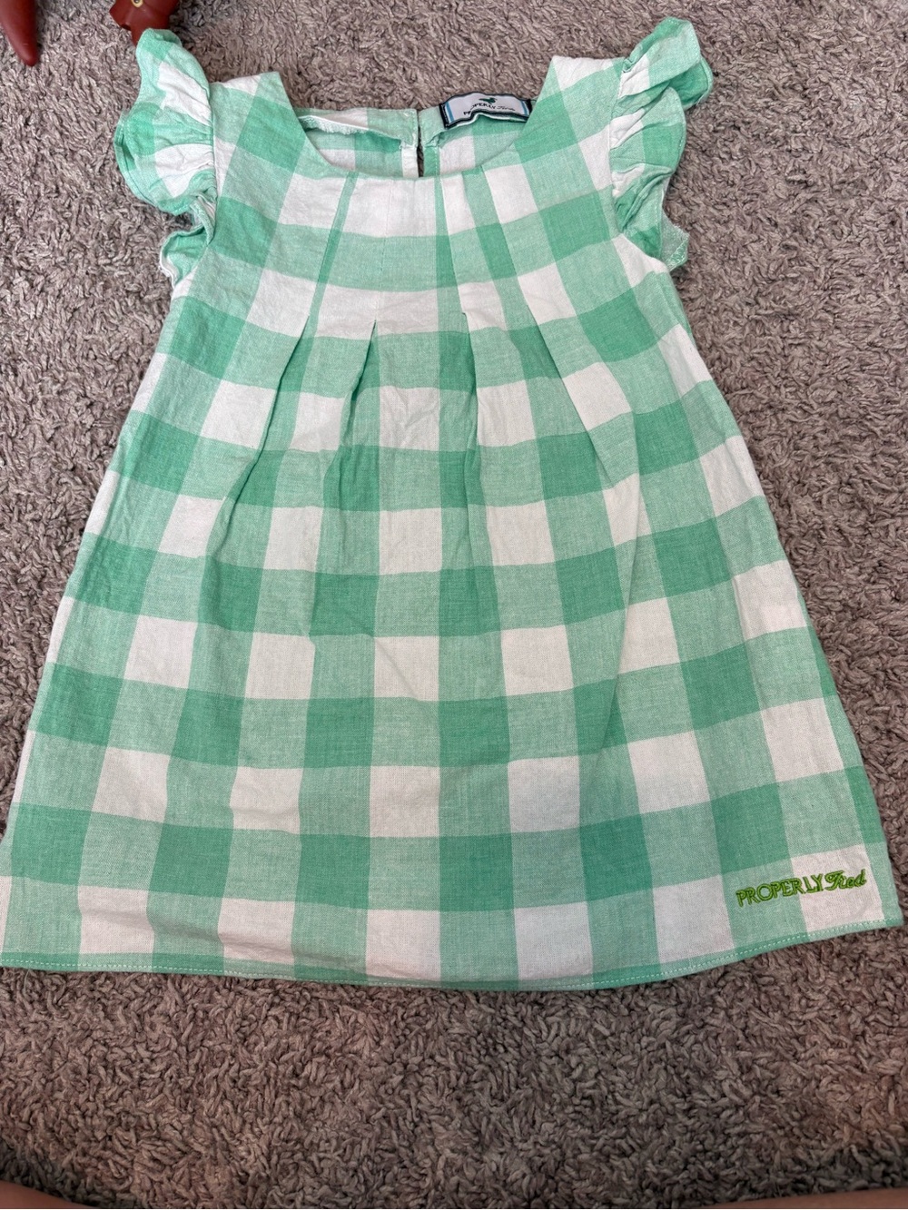 Properly Seed Green Gingham Ruffle Sleeve Girls' Dress